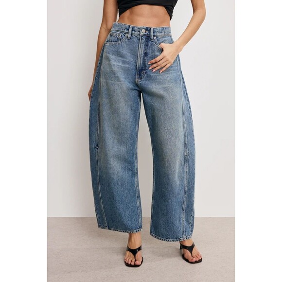 Good American 8 29 Good Extreme Barrel Jeans Indigo Drawstring Womens 8/29 NWT - Picture 1 of 12